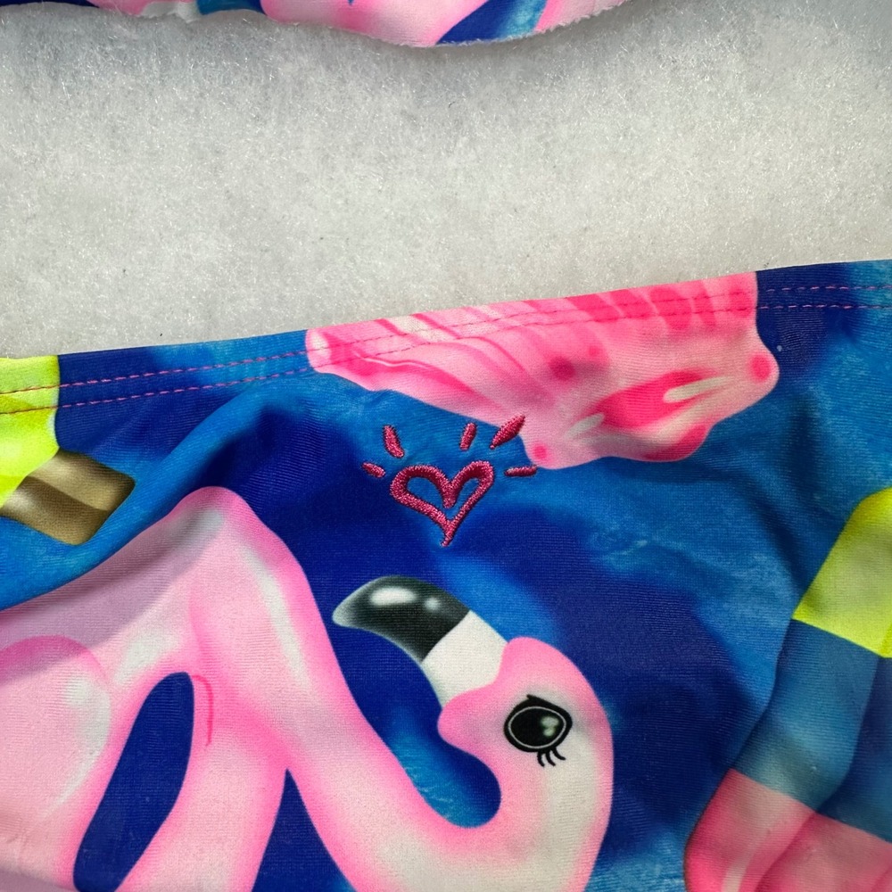 Justice Bikini Swimsuit‎ Girls 6/7 Pink Flamingo Rainbow Unicorn Flounce 2PC - Picture 5 of 8